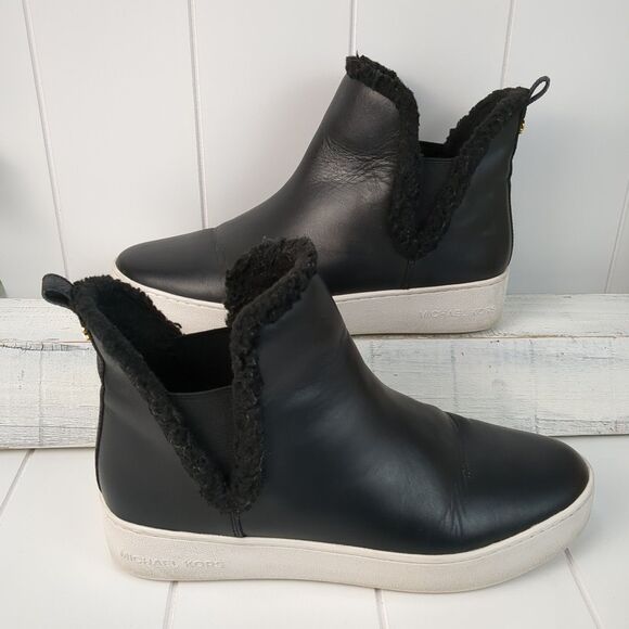 Michael Kors Ashlyn Black Leather Slip-On High Top Sneakers Women's 9.5M - Picture 1 of 9